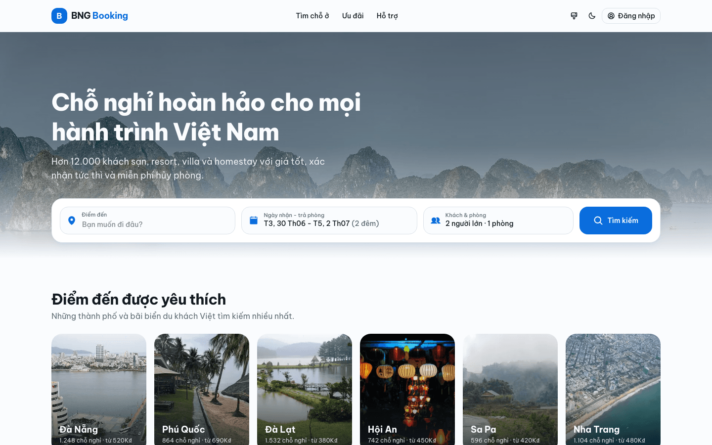 Giao diện website đặt phòng Guest OTA